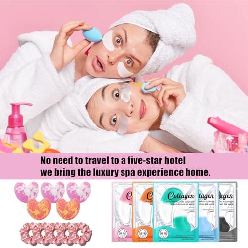 Kids Pamper Sets for Girls - 40 Piece Sleepover Party Supplies for Girls with Facial Masks, Eye Patches, Hand Cream, Lip Balm & Foot Bath Bombs, Pamper Party Gift Set for Birthday Spa Nights (Pink) — view 5