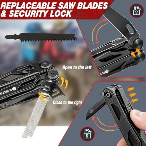 BIBURY Multitools, Multi Tool Foldable Pliers with Upgraded Scissors and Screwdriver Set, Stainless Steel Pocket Tool- Pro, Ideal for Camping, Outdoor, Repairing - Gift for Dad Men - All Black — view 4