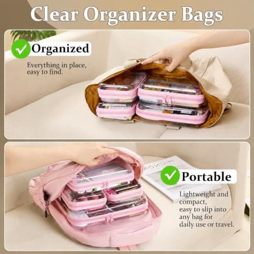 WELPIRT Clear Zipper Pouches,Hard Shell Zipper Case, Toiletry Bag for Travel, CLear Diaper Bag, Toiletry Pouch, Travel Organizer, Cosmetic Bag,Toy Storage Bins, Baby Pink, M+3S, Baby Pink — view 3
