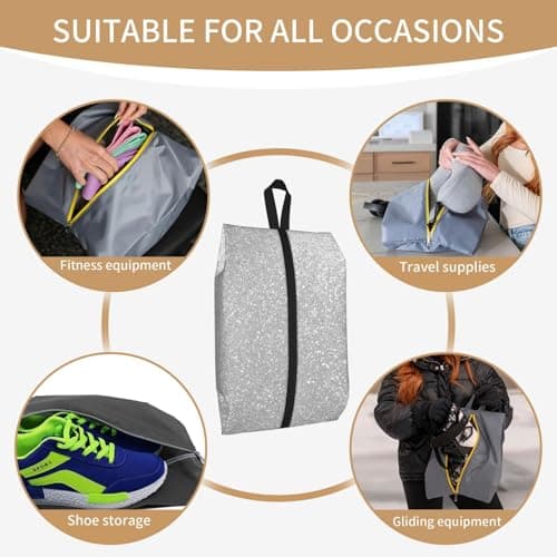 Faux Sparkly Silver Glitter Printed, Travel Shoe Bags 2 Pack, Waterproof Shoe Storage Bags, Shoe Organizer for Travel and Home — view 6