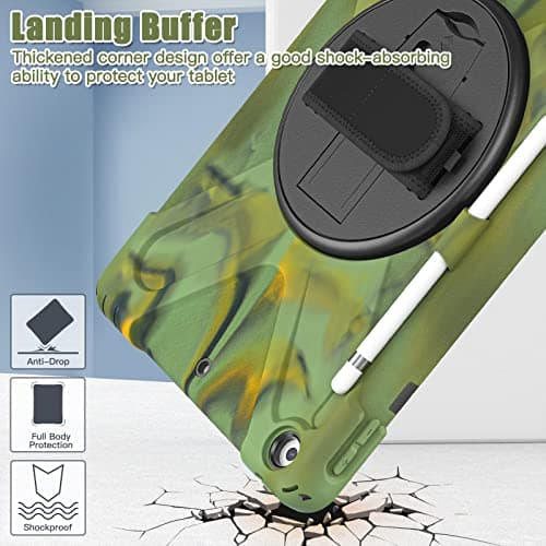 UFinetech iPad 9th Generation Case, iPad 10.2 2019 Case, iPad Case 7th/8th, 360 Rotate Stand Hand Strap Shoulder Strap Pencil Holder, Drop-Proof Protective Kids iPad Case 2021/2020/2019, Camouflage — view 5