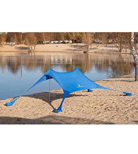 Premium Lycra Beach Tent - Beach Shelter Pop Up Sun Shade "Ole" with Aluminium Poles and Fillable Sand Anchor Blue (210 x 210 cm) — view 2