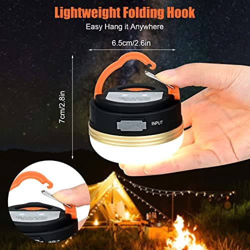 2 Pack Camping Lights, USB Rechargeable Camping Lantern LED Tent Light with Magnetic Base, 3 Modes with Hook Waterproof Portable Outdoor Camping Lamp for Camping Hiking Fishing Emergency Home — view 4