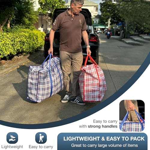 Laundry Bag Zips, XXL jumbo Heavy Duty Storage Bags Reusable Strong Nylon Large Boxes for House Moving Clothes & Wardrobe Storage backpack waterproof (4 Bags Mix (Red + Blue)) — view 5