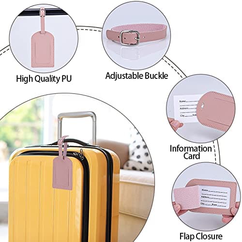 Luggage Tags, 6 Pcs Leather Baggage Labels Travel Luggage Tag with Name ID Card Suitcase Labels Tags for Luggage Bags Backpacks Cruise Waterproof Travel Accessories 6 Colors — view 3