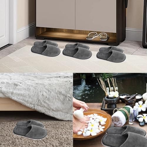 BFSYRR Hotel Slippers,Spa Slippers,3 Pairs Grey Non Slip Reusable Travel Loafer Women for Party Guests Family Hotels — view 6