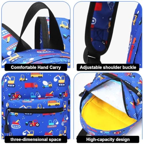 HATFRYF Kids Backpack, Preschool Toddler Backpack, Boys Girl Kindergarten Canvas Rucksack, Cute Backpacks School Bag, Holiday Travel Bookbag Outdoor Daypack for 3-6 Year Old (Engineering Vehicle) — view 3