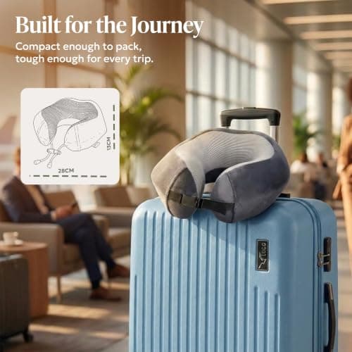 LUGG Memory Foam Travel Pillow – 360° Ergonomic Neck & Head Support, Slow Rebound Cushioning, Breathable Cover, Lightweight U-Shape Pillow for Flights, Trains & Cars, Includes Storage Bag - Gunmetal — view 5