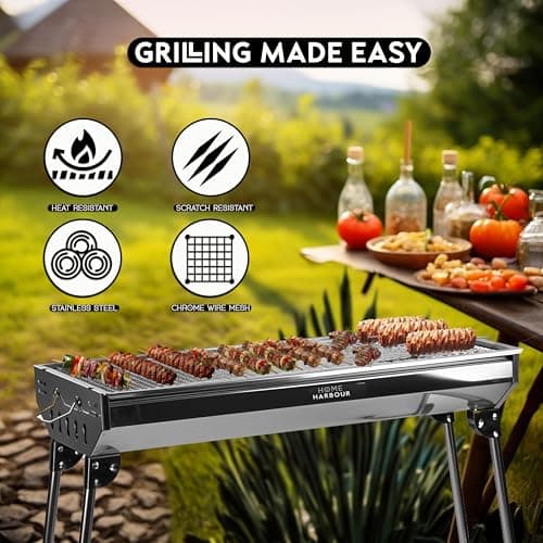 Home Harbour H1 Large Foldable Stainless Steel BBQ Charcoal Grill | Portable and Lightweight Barbecue | For Outdoor Picnics, Camping, Garden, Home Cooking Parties Grilling — view 6