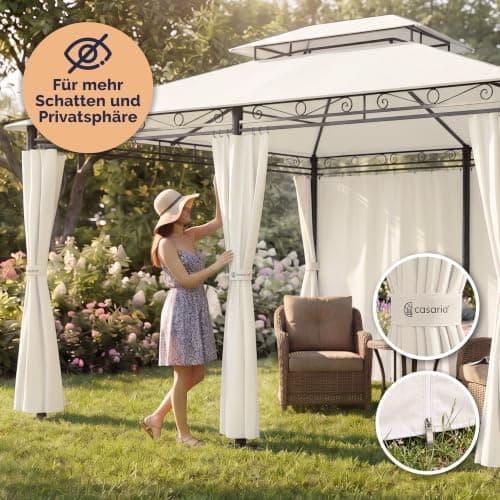 CASARIA Topas 3 x 4 m Garden Gazebo with Side Walls and Metal Frame Cream — view 6