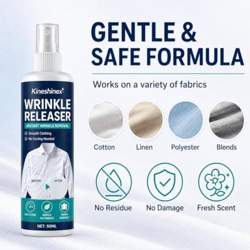 Instant Wrinkle Releaser Spray 50ml No Iron Fabric Smoothing Spray, Fabric Refresher and Deodorizing Mist, Reduces Creases on Shirts, Dresses, Bedding and Curtains, Travel Friendly — view 6
