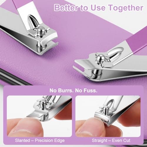 ALIIP Manicure Set 7-Piece Professional Nail Clipper Set with Leather Case, Portable Travel Nail Care Kit for Women, Stainless Steel Nail Grooming Kit for Home & Gifts,Purple — view 3