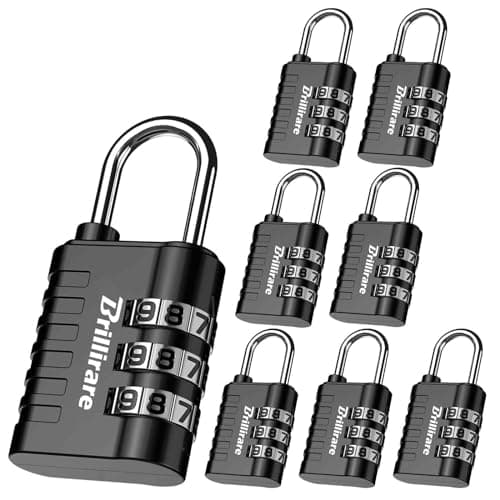 Brillirare 8 Pack Combination Lock, 3-Digit Waterproof Keyless Padlock, Zinc Alloy Outdoor Resettable Travel Luggage Locks for Backpack, Gym Locker, Hasp, Fence, Gate, Case, Toolbox-Black