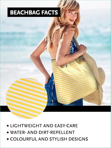 DonDon Large Beach Bag for Women with Zip Waterproof Pool Bag Holiday Bag Maritime Stripes Yellow White — view 4