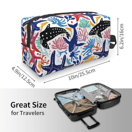 HSYOYO Travel Toiletry Bag for Women Men,Portable Hanging Toiletry Bag,Waterproof Dopp Kit Cosmetic Organizer,Large Capacity Shaving Bag Makeup Bag, Colorful Seastar Corals, One Size — view 3