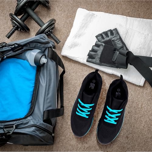 Get Fit Women’s Lightweight Trainers - Breathable Mesh Gym Walking Shoes - Comfortable Lace-Up Fitness Sneakers, Flexible Non-Slip Sole - Black/Turquoise - UK6/EU39 — view 2