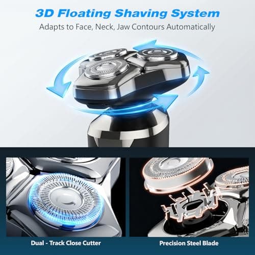 Electric Razor for Men 3-in-1 Shaver with Hair Clipper and Nose Trimmer - 3D Floating Heads, USB-C Charging, IPX7 Waterproof for Beard Nose & Face, Body and Travel,Valentines Day Gifts for — view 3