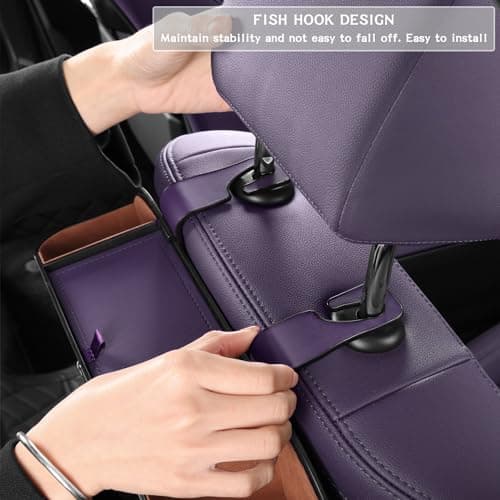 Car Seat Back Organizer with Cup Holders, Tissue Box & Hooks, Purple — view 6