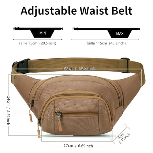 GERIINEER Bumbags Waist Fanny Pack for Women Ladies Men Waterproof Unisex Bum Bag for Dog Walking Running Traveling Cycling Hiking Outdoor Sport (Khaki) — view 5
