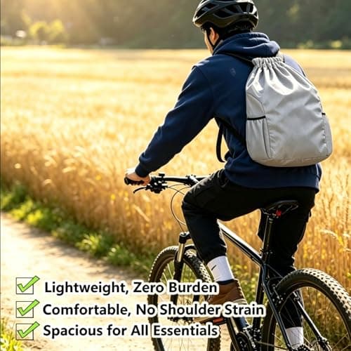 Toced Drawstring Bag, Unisex Large Sports Backpack String Drawstring PE Bags, Sport Gym Sack have Two Side Pockets, Travel Beach Swim School Bag with Waterproof (Grey) — view 6
