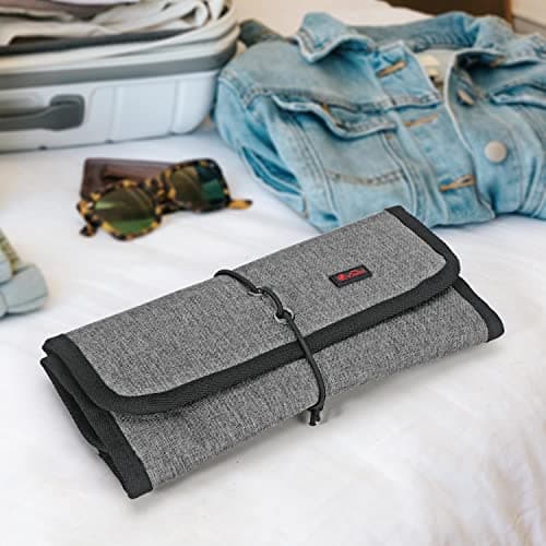 Vinsani Roll Up Accessories Universal Travel Organiser Easy Carry Portable Foldable Make Up Cable Charger Earphones USB SD Card Electronics Essentials Carrying Case – Grey — view 6
