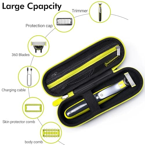 Travel Case for Philips OneBlade 360/Pro/Intimate Series - Hard EVA Storage Case for Electric Shaver, Beard Trimmer & Body Groomer with Accessories Organizer, Black&Green — view 5