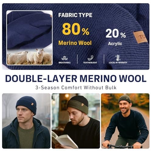TOP-EX Fisherman Beanie 80% Merino Wool Warm Knit Black & Army Green XL/XXL — view 3