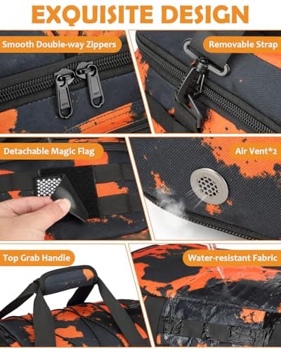50L Gym Bags for Men, 3 in 1 Travel Duffle Bag with Shoe Compartment, Tactical Military Backpack for Overnight Weekender Gym Traveling Workout Deployment, Orange Graffiti, 50L, 3 in 1 Tactical Duffle — view 5