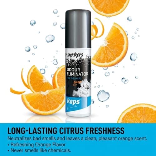 Shoe Freshener Spray for Trainers Sneakers - Odour Eliminator Deodoriser for Smelly Shoes Footwear with Silver Nanoparticles, Fresh Orange Citrus Scent, Foot Spray 100ml - Kaps — view 2