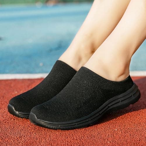 Unisex Mesh Fashion Slides Breathable Athletic Sandals Comfortable Thick Sole Summer Casual Footwear Easy Slip-On Lazy Slippers Indoor Outdoor Slides for Walking Garden Travel Black — view 2
