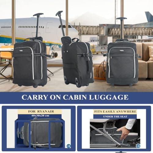 ZAHRAB 40x30x20cm for Ryanair Wizz Air, Underseat Bag Lightweight Hand Luggage Cabin Bag Trolley with Wheels Flight Bags Suit Case (Black) — view 4