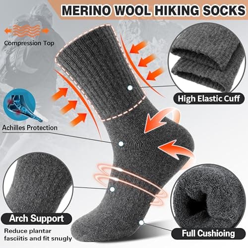 Sandsuced Womens Merino Wool Thermal Socks Warm Winter Cozy Long Heavy Comfy Socks for Ladies Mum Stocking Fillers Women Gifts Thick Crew Work Soft Boot Socks 5 Pairs(Grey) — view 3