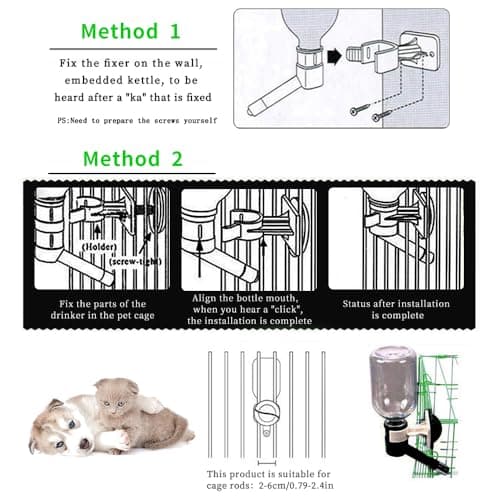 No-Drip Pet Water Dispenser Bottle-Dog Kennel Cage Water Dispenser Water Drinker Kettle for Pets can be Raised and Lowered Drinking Water Feeding Water (Black) — view 6