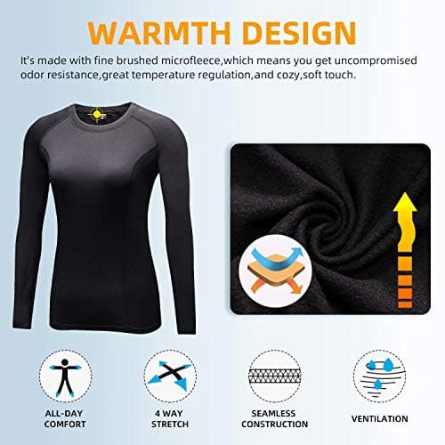 Sillictor Womens Long Sleeve Thermal Tops, Compression Sports Base Layer — view 3