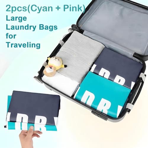 2 Pack Large Laundry Bags,24"" x 36"" Portable Travel Laundry Bag with Drawstring Cord,Travels Laundry Bags for Dirty Clothes, Ideal for Travel, Home, Dormitory, and Camping Use (Cyan + Grey) — view 6