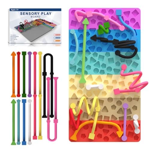 Sensory Activity Board for Kids&Adults, Silicone Fidget Toy for Travel Airplane Car, Quiet Busy Board for Autism ADHD Anxiety Relief, Silent Classroom Toy, Stocking Fillers Gift for Boys Girls