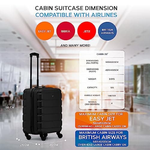 Flight Knight 56x45x25 EasyJet Cabin Bag, Jet2, British Airways Suitcase - Lightweight Small Durable 4-Wheel Cabin Case, Maximum Carry-On Size, ABS Hard Shell, 10kg Hand Luggage Bag- 56 x 45 x 25 — view 3