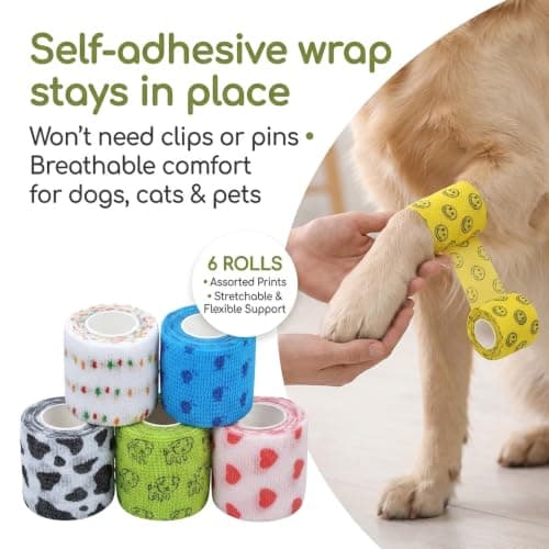 6 Pack Rolls Dog Bandages Vet Wrap, Self Adhesive Non-Woven Wrap for Cats and Pets, Breathable Stretch Tape for Paws, Legs and First Aid Kit Refills — view 5