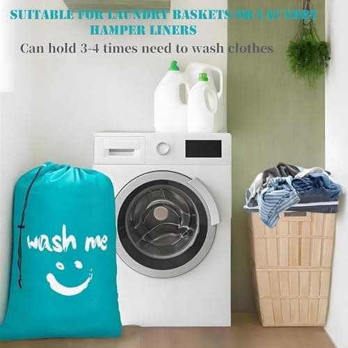 2 Pack Large Laundry Bags,24"" x 36"" Portable Travel Laundry Bag with Drawstring Cord,Travels Laundry Bags for Dirty Clothes, Ideal for Travel, Home, Dormitory (Smile(Cyan + Pink)) — view 2