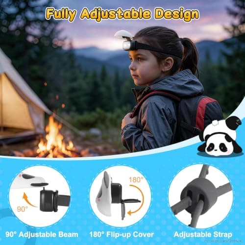 head torch rechargeable，kids head torch with Panda，Silicone LED Headlamp with 3 Lighting Modes & Flashing,USB Rechargeable head light for Cycling Running Camping for Kids ,Panda Gift for Girl and Boy — view 3