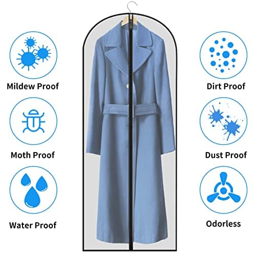 WAORZMK Long Dress Bags, 8 Pack 60 Inch Clear Plastic Garment Covers — view 4