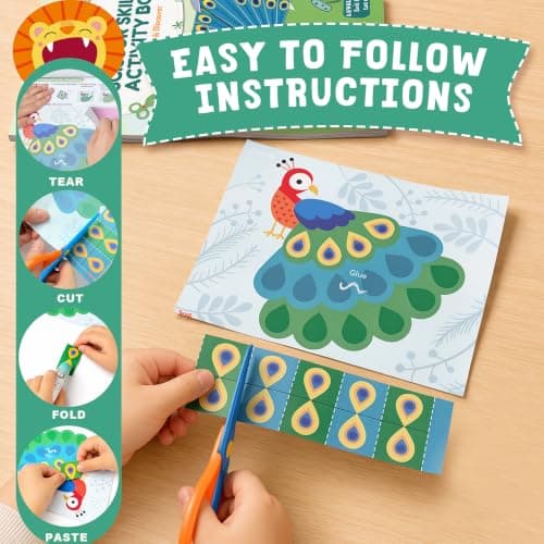 JoyCat Paper Cutting Kits for Kids Ages 3-5, Animal World Scissor Skills Activity Book with 2 Safety Scissors, 30 Activity Sheets, 4 Quick Win Crafts, Glue Stick, Preschool Animal Craft Set for Kids — view 5