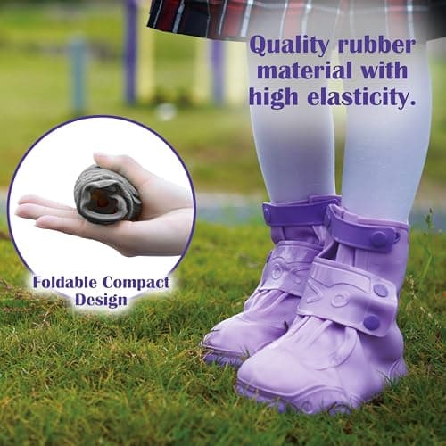Rain Shoe Covers | Waterproof Shoe Covers for Kids Boys Girls | Reusable Galoshes Overshoes (Purple, x-Large) — view 4