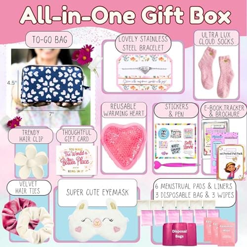 Mark And Lola’S First Period Pal Pack Gift Box | Kit For Tweens & Teens Pads, Panty Liners, Confidence-Boosting Essentials, Discreet Bag (Hearts) — view 2