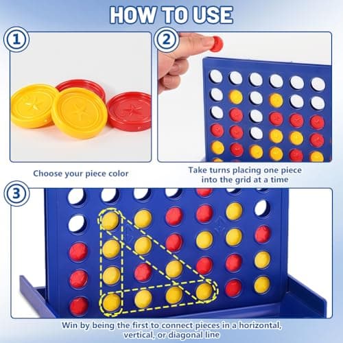 AMFUN Mini 4 in a Row Board Game, 4.5×3 IN Compact Foldable Travel Connect 4 Game for Kids Ages 3+, 2 Player Strategy Game with 42 Counters, Portable Educational Family Toy for Car Camping — view 6