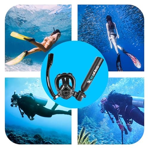 TUDIVING-0.5L Portable Mini Scuba Tank,Diving Oxygen Cylinder with Full Face Snorkel Mask,Lung Tank Kits for Underwater Diving Breathing Training/Rescue/Boat Cleaning — view 6