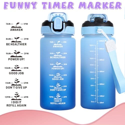 SUPPRUI Kids Water Bottle With Straw, 600ml Children Drinks for School, Leakproof BPA-Free Tritan Motivational Drink Bottles for Girls Boys(Blue) — view 5