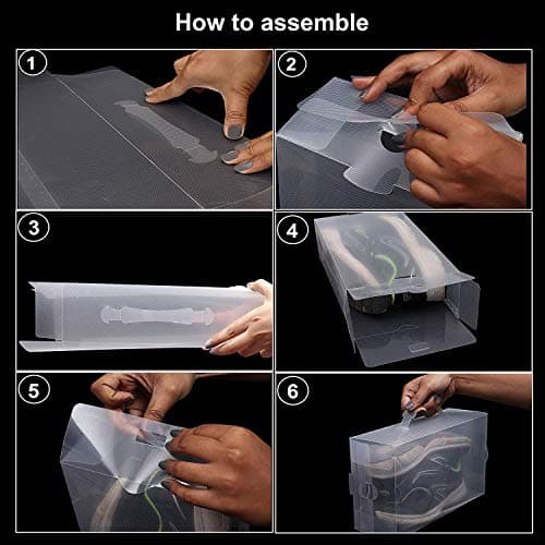 Taylor & Brown Set of 10 Clear Corrugated Plastic Shoe Storage Boxes with Handle 18x30x9.5cm - Stackable and Foldable for Ladies Men - Transparent Shoe Organiser — view 6