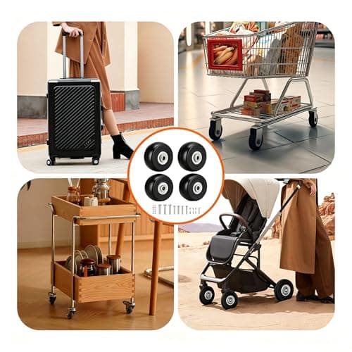 4 Pcs Luggage Suitcase Replacement Wheels Kits, 50 * 18mm Rubber Swivel Caster Wheel with Bearings, Repair Accessories with Screws & Wrenches for Most Tripp Suitcase Wheels (Black) — view 4