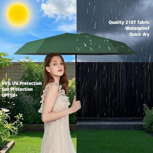 Detontek 6 Ribs Mini Travel Umbrella, Mini Folding Umbrella, Small Umbrella, Pocket Umbrella, Umbrella With Buckle Handle, Dual Purpose, With Storage Box (Dark Green) — view 4